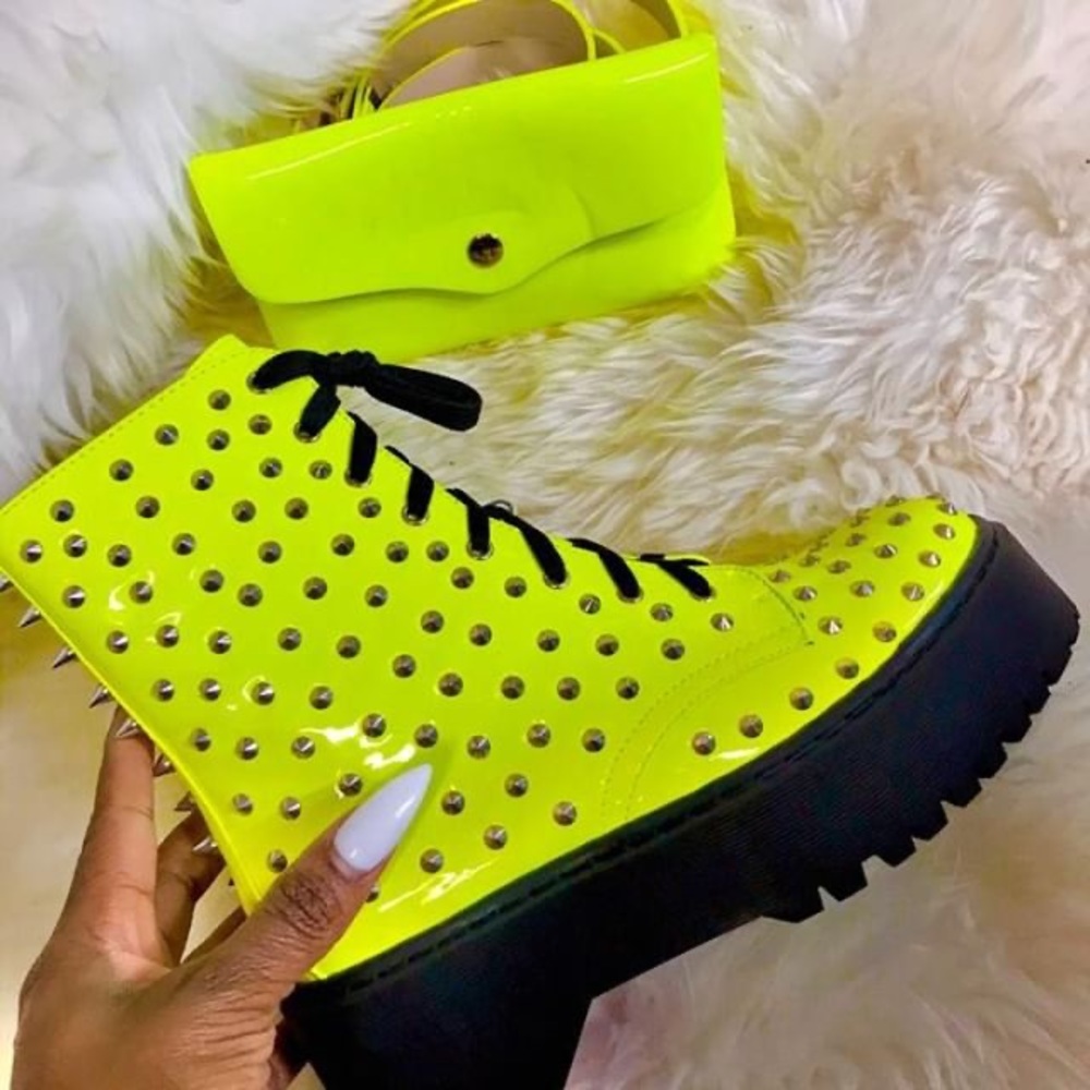 Neon yellow studded boot